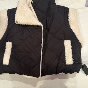 Blank NYC Women's Quilted Vest with Faux Shearling Lining - Black